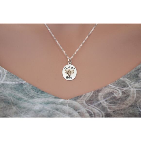 Sterling Silver Queen Bee Charm with Bronze Bee Necklace